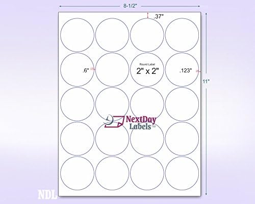 NextDayLabels - 8-1/2 x 11 Neon Color High Light Fluorescent Labels for Laser & Inkjet Printer (Blue Fluorescent, 2" Round - 20 Per Page | 500 Labels)