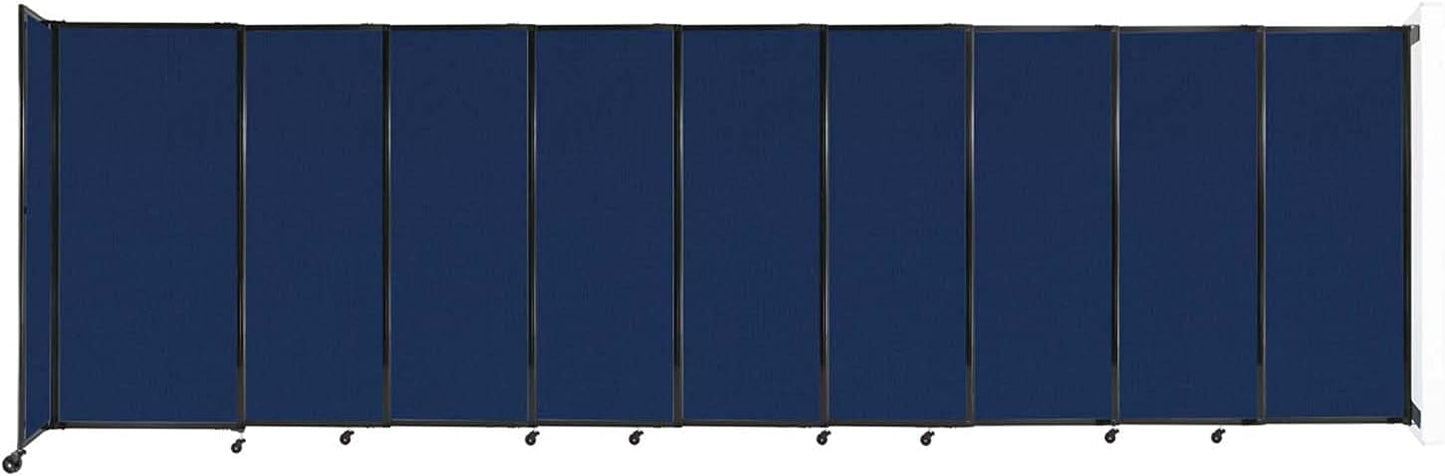 Wall-Mounted Sliding StraightWall Room Divider | Adjustable Widths | Locking Wheels | Room Separator | Up to 19'9" Wide x 6' Tall Navy Blue Fabric Panels