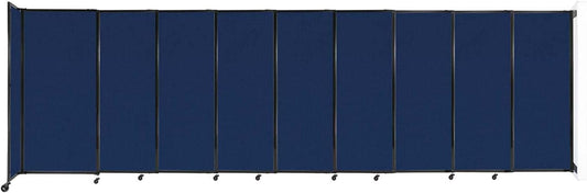Wall-Mounted Sliding StraightWall Room Divider | Adjustable Widths | Locking Wheels | Room Separator | Up to 19'9" Wide x 6' Tall Navy Blue Fabric Panels