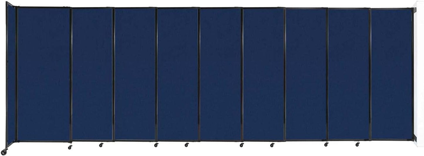 Wall-Mounted Sliding StraightWall Room Divider | Adjustable Widths | Locking Wheels | Room Separator | Up to 19'9" Wide x 6'10" Tall Navy Blue Fabric Panels