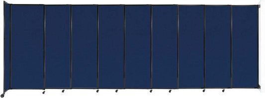 Wall-Mounted Sliding StraightWall Room Divider | Adjustable Widths | Locking Wheels | Room Separator | Up to 19'9" Wide x 6'10" Tall Navy Blue Fabric Panels