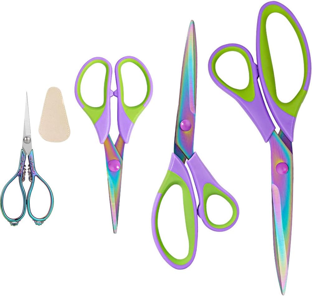 Titanium Coating Sewing Scissors Bundle, Professional Fabric Scissors Set, Ultra-Sharp Stainless Steel Blades, Ergonomic Handle, Great for Tailor, Embroidery, Craft, 9.1"/8.4"/5.5"/4.4"