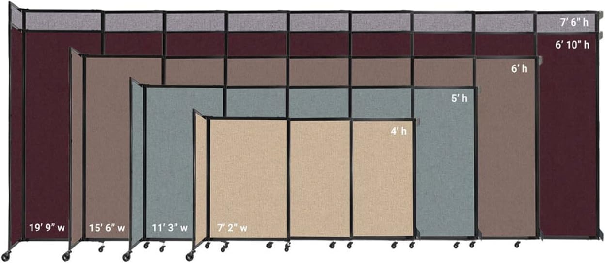 Wall-Mounted Sliding StraightWall Room Divider | Adjustable Widths | Locking Wheels | Room Separator | Up to 11'3" Wide x 6'10" Tall Slate Fabric Panels