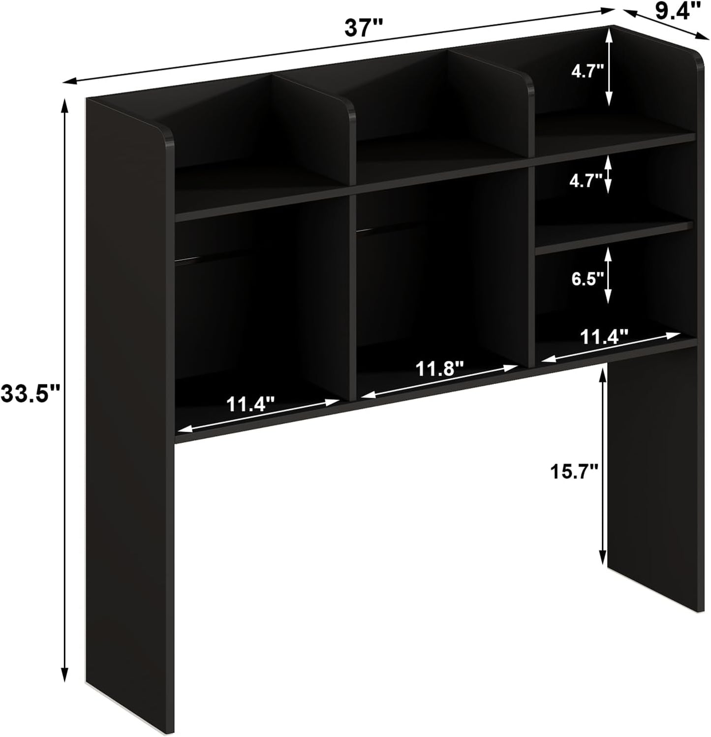 ChooChoo Desktop Bookshelf, Wood Desk Hutch Organizer with 7 Shelves for Computer Desk, Desktop Shelf Bookshelf Storage for College Dorm Office Home, Black