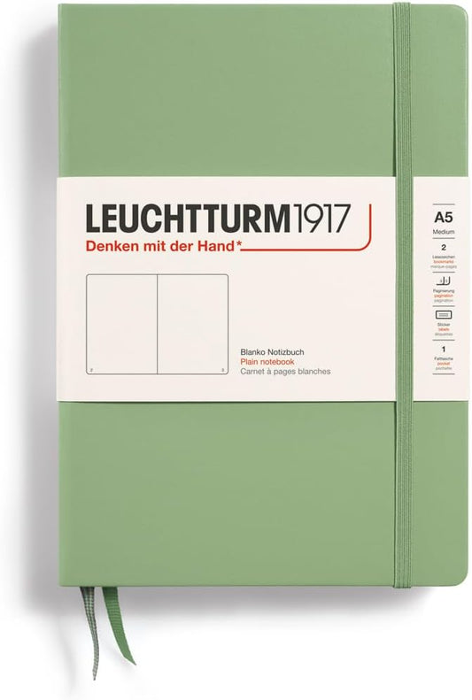 LEUCHTTURM1917 - Notebook Hardcover Medium A5-251 Numbered Pages for Writing and Journaling (Sage, Plain)