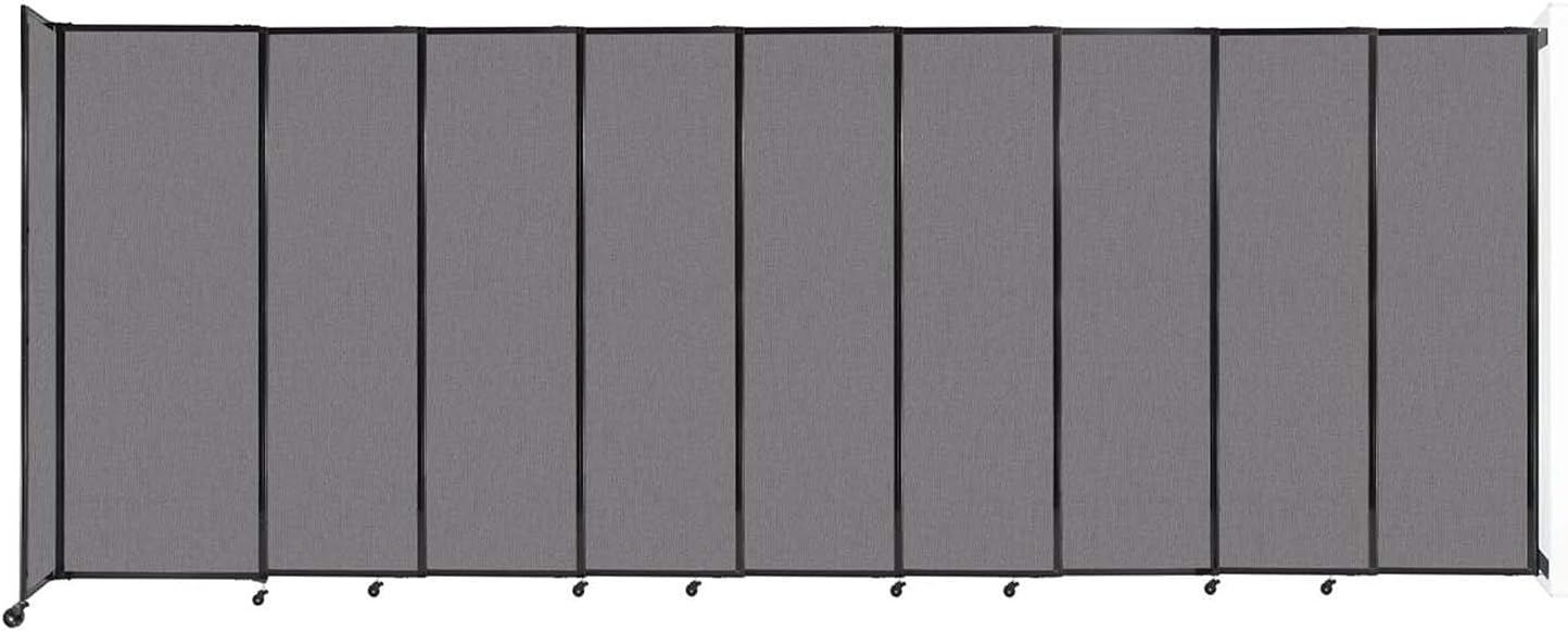 Wall-Mounted Sliding StraightWall Room Divider | Adjustable Widths | Locking Wheels | Room Separator | Up to 19'9" Wide x 7'6" Tall Slate Fabric Panels