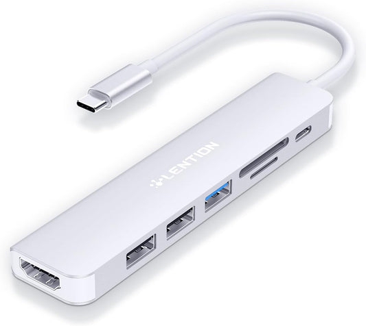LENTION USB C Hub with 100W Charging, 4K HDMI, Dual Card Reader, USB 3.0 & 2.0 Compatible MacBook Pro, New Mac Air/Surface, Chromebook, More, Stable Driver Adapter (CB-CE18, Silver)