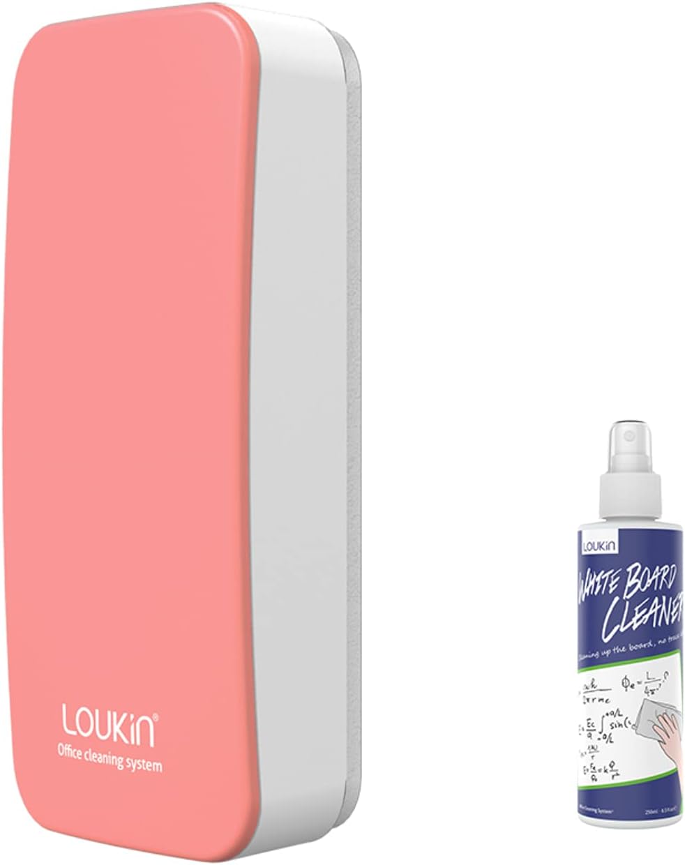 loukin Magnetic Dry Erase Eraser, Whiteboard Eraser, Glass Board Remover, 3.4 fl oz Whiteboard Cleaner Included, for Classroom, Home and Office Use (Pink)