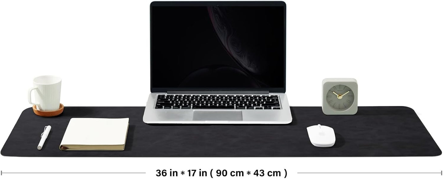 Distressed Leather Desk Mat - Non-Slip PU Desk Pad for Office and Home - Desk Organization and Accessories - Ideal for Large Mouse Pad and Desk Mats on Top of Desks(Charcoal Black,36"x 17")