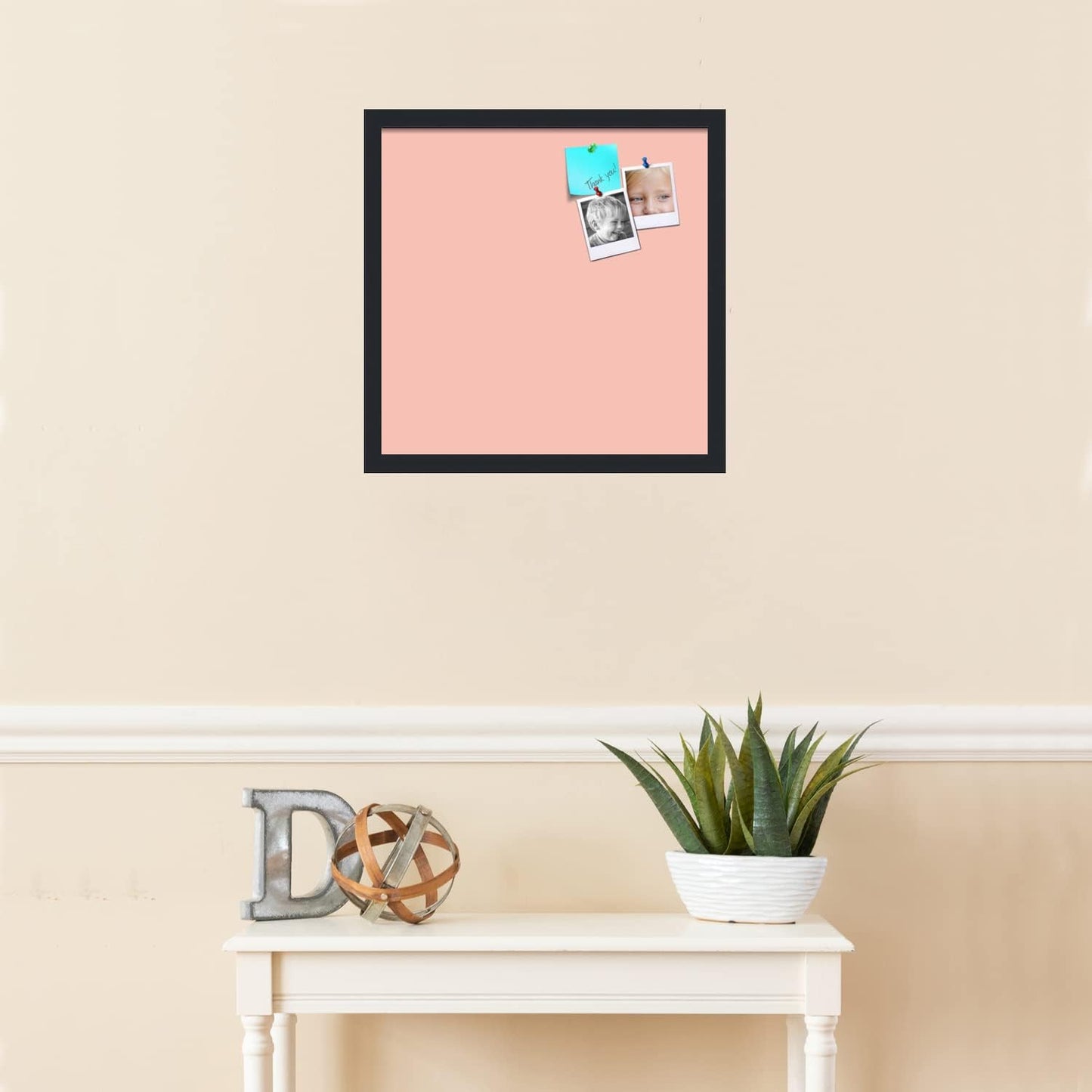 PinPix 18x18 Inch Cork Bulletin Board. This Decorative Framed Pin Board Comes with Pink Pastel Design and a Satin Black Frame. Ideal for Home Office Decor or Message Board (PinPix-1813)