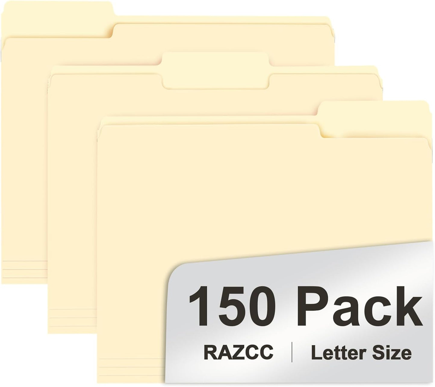 File Folder, RAZCC 150 Pack 1/3 Cut Tab File Folders Letter Size, Manila Folders, Folders with Tab, Great for Organizing and Easy File Storage