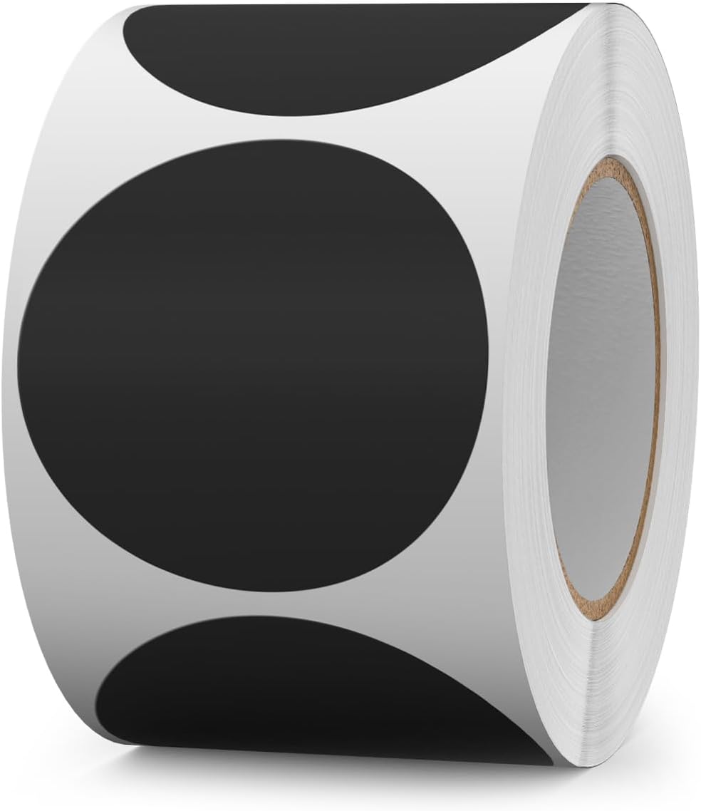 500 PCS Circle Dots Stickers 2 Inch Vinyl Black Round Labels Removable Waterproof Color Coding Sticker Roll for Office Inventory Garage Yard Sale Tag