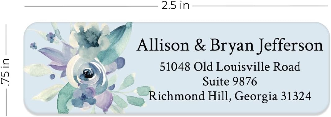 Blue Watercolor Floral Rolled Address Labels / 500 Personalized Return Address Labels/Designer Address Stickers in Elegant Plastic Dispenser