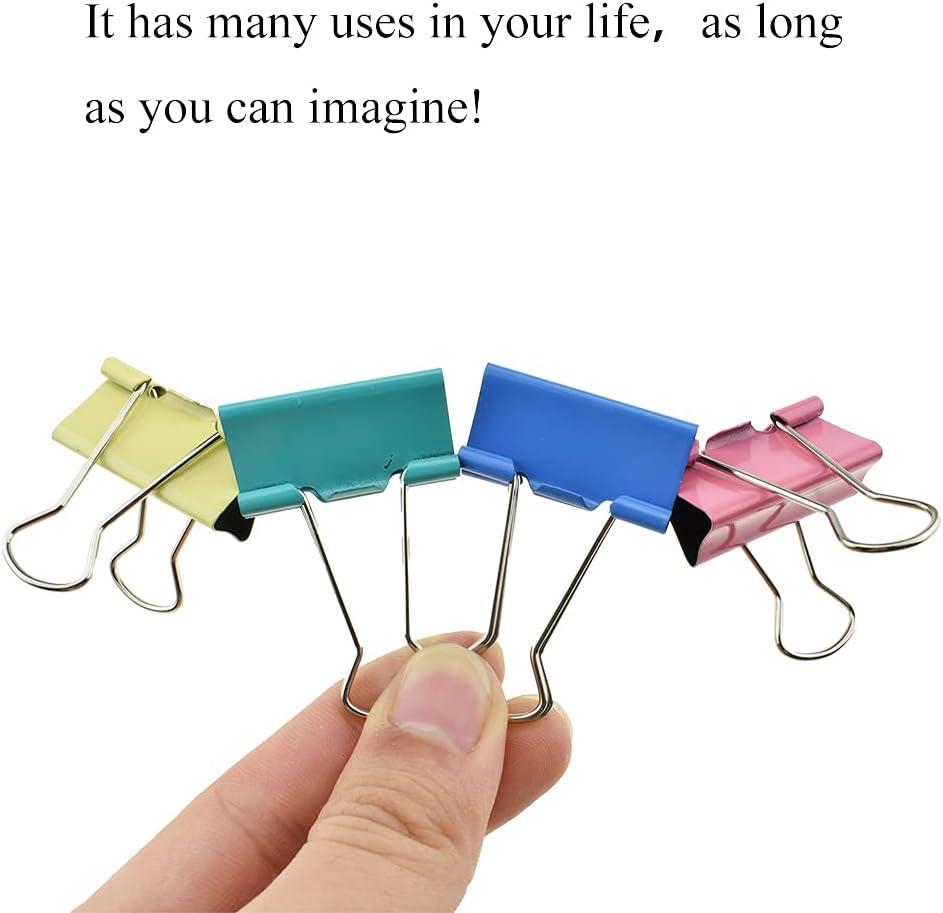 HAHIYO Binder Clips Paper Clamps Spring Steel Sturdy Medium 1.26 inches Width 0.39 Inch Capacity No Sharp Edges Heavy Duty Tight Grip Reusable Color Metal Bright Finish for Home Office School 17 Pack