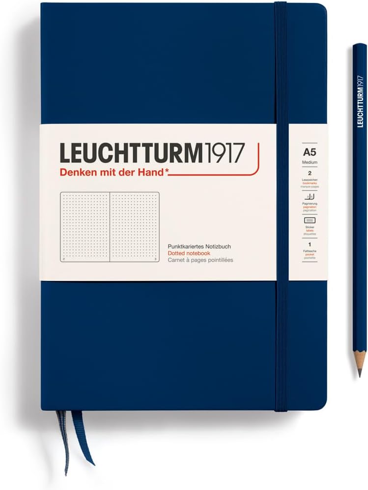 LEUCHTTURM1917 - Notebook Hardcover Medium A5-251 Numbered Pages for Writing and Journaling (Navy, Dotted)