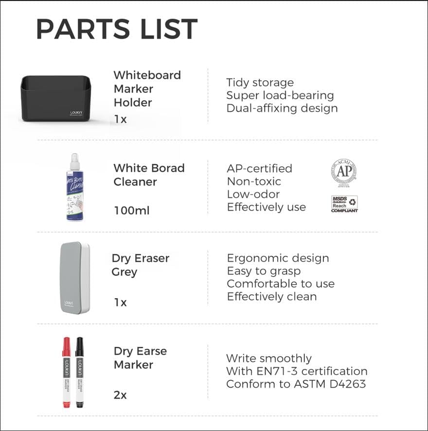 loukin Magnetic Marker Holder Set, Dry Erase Marker Holder, Dry Erase Accessory Tray Set (Includes 1 Eraser, 1 Cleaner, 2 Dry Erase Markers), Ideal for Office, School or Home Use(Black)