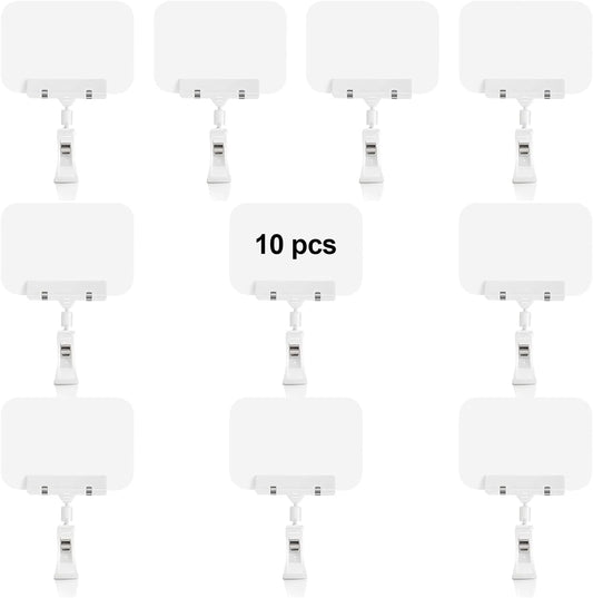 Display Clips, 10 Pack Double Head Rotating Reuse Food Sign Holder, Mini Plastic Chalkboard for Business, Party, Office, Exhibition (White)