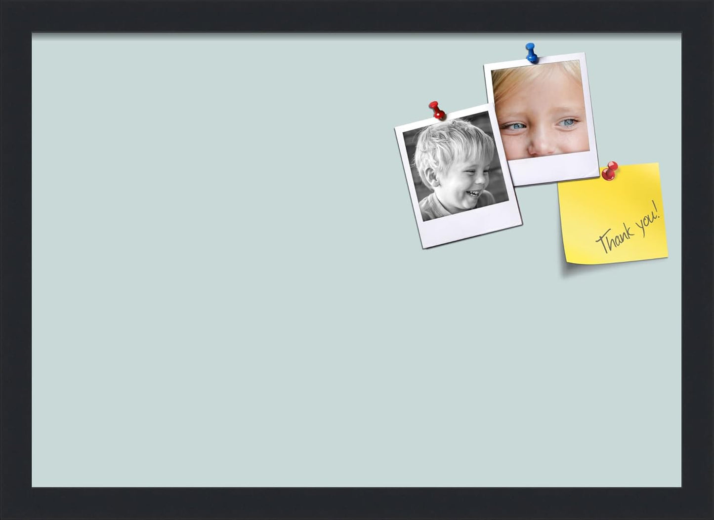 PinPix 20x14 Inch Cork Bulletin Board. This Decorative Framed Pin Board Comes with Soft Blue Design and a Satin Black Frame. Ideal for Home Office Decor or Message Board (PinPix-1814)