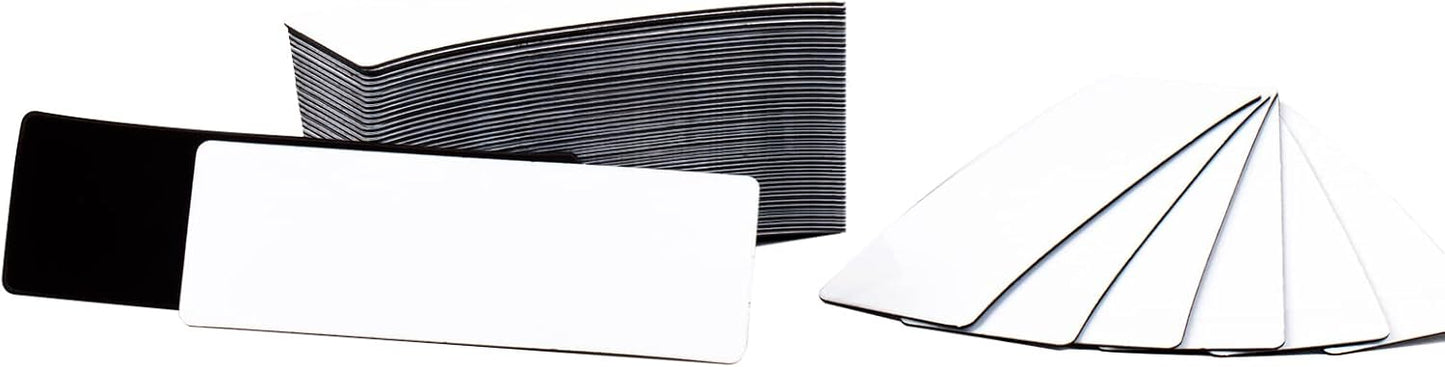 100-Pack Dry Erase Magnetic Labels - Waterproof, Eco-Friendly, Reusable Magnetic Name Tags for Classroom, Office, Cabinet, Whiteboard, Fridge & More (White, 1x3 Inches)…