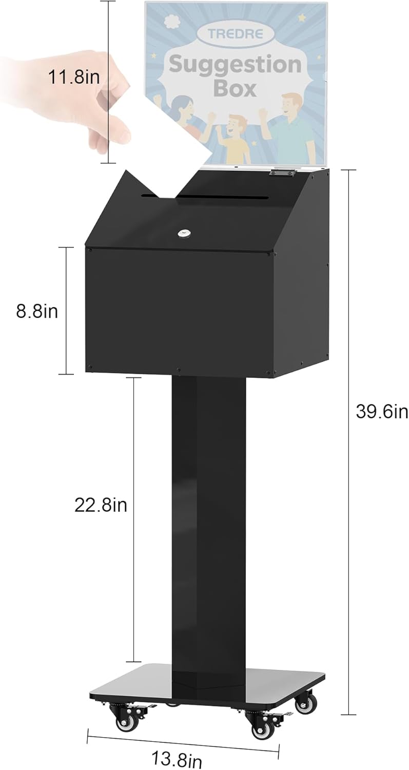 MOOFI Acrylic Suggestion Box with Lock and Key for Office, Home, Event Donation with Stand for Charity Church Collection Offering/Raffle Ballot Box with Sign Holder Display Stand (WithSignHolder)