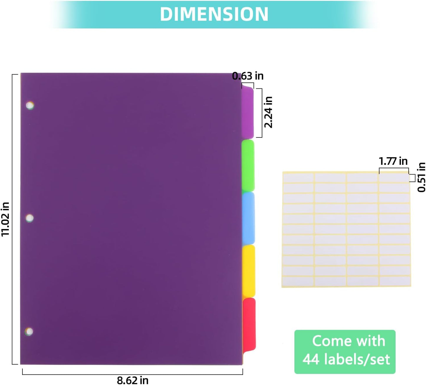 6 Sets 5 Tab Binder Dividers, Plastic Binders Dividers with Tabs Colorful Big Tab Fit Standard 8.5 X 11 Sheets, Dividers for 3 Ring Binder