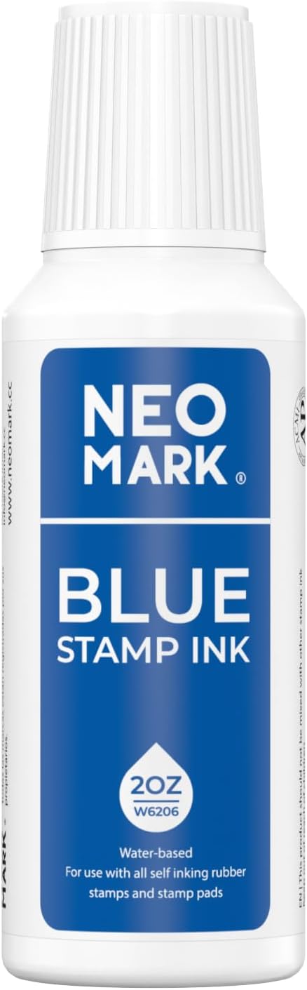 Premium Stamp Ink, Quick-Drying & AP-Certified Non-Toxic Refill Ink for Self-Inking Stamps, Date Stamps and Stamp Pads (Blue, 2oz)