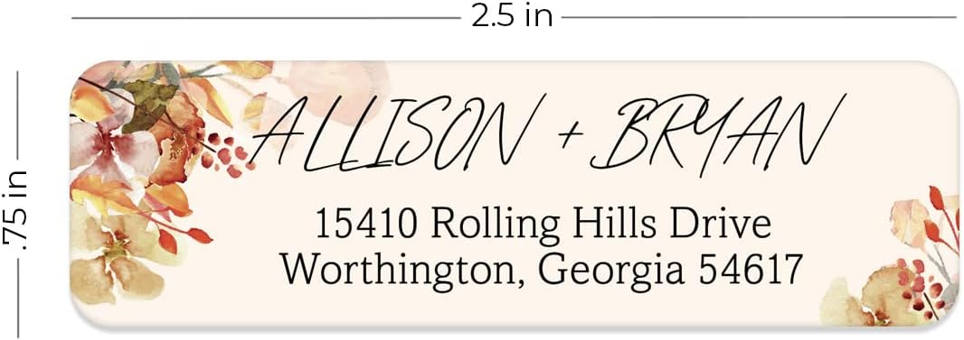 Rust Orange Floral Rolled Address Labels / 500 Personalized Return Address Labels/Designer Address Stickers in Elegant Plastic Dispenser