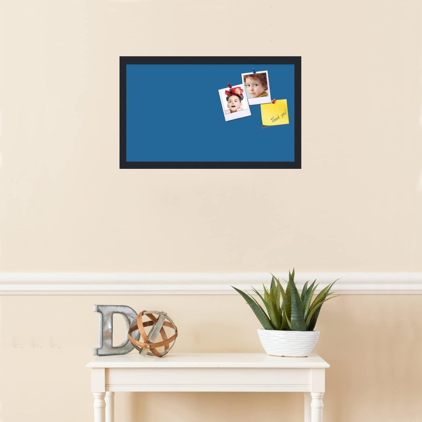 PinPix 24x14 Inch Cork Bulletin Board. This Decorative Framed Pin Board Comes with Navy Pastel Design and a Satin Black Frame. Ideal for Home Office Decor or Message Board (PinPix-1811)