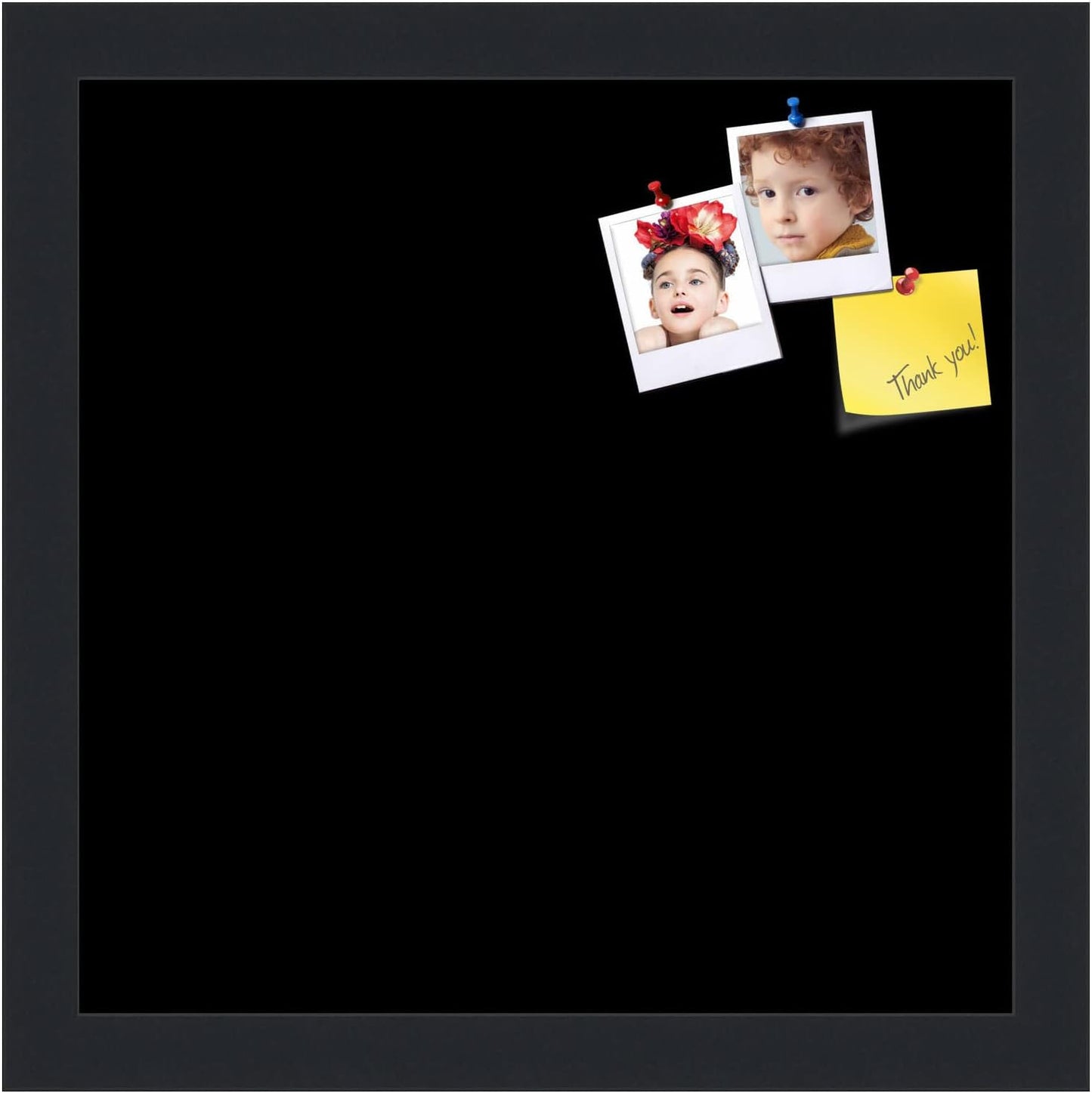 PinPix 12x12 Inch Cork Bulletin Board. This Decorative Framed Pin Board Comes with Solid Black Design and a Satin Black Frame. Ideal for Home Office Decor or Message Board (PinPix-622)