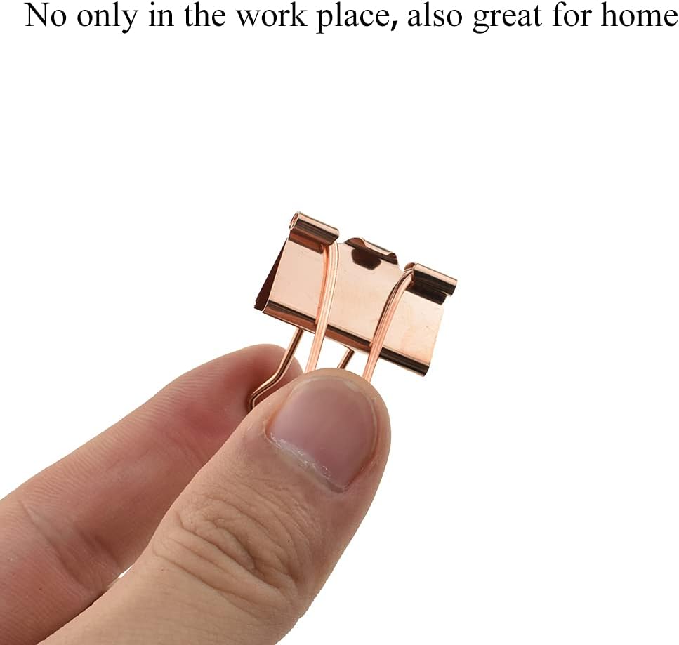 HAHIYO Binder Clips Paper Clamps Spring Steel Sturdy 0.98 inch Width 0.31 Inch Capacity No Sharp Edges Heavy Duty Tight Grip Reusable Rose Gold Metal Bright Finish for Home Office School 25 Pack