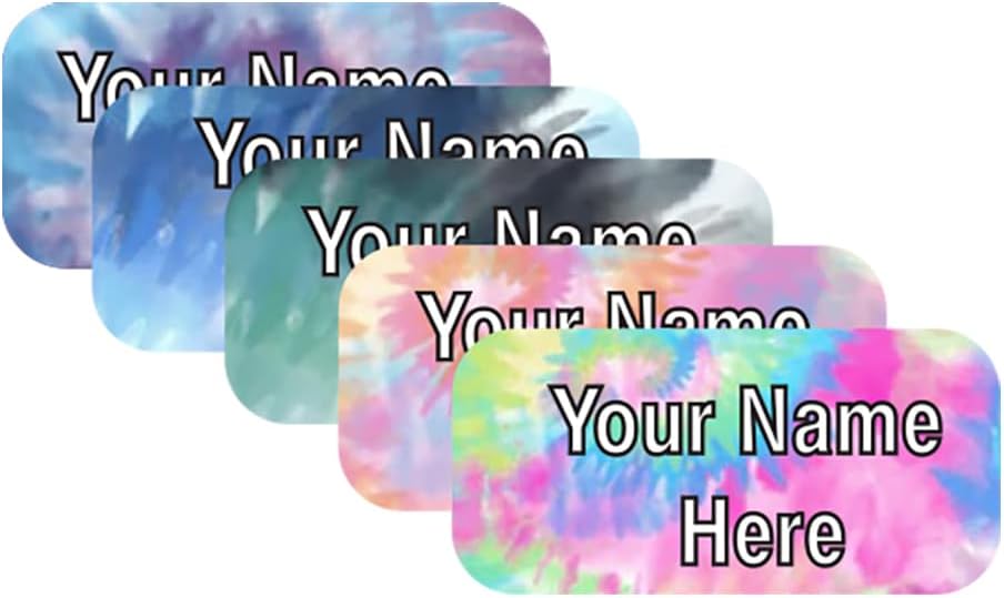 Personalized Waterproof Name Labels Press and Stick Custom Name Stick on Clothing Labels. Customized Up to 3 Lines Great for Camp & Daycare (Tie Dye Mix)