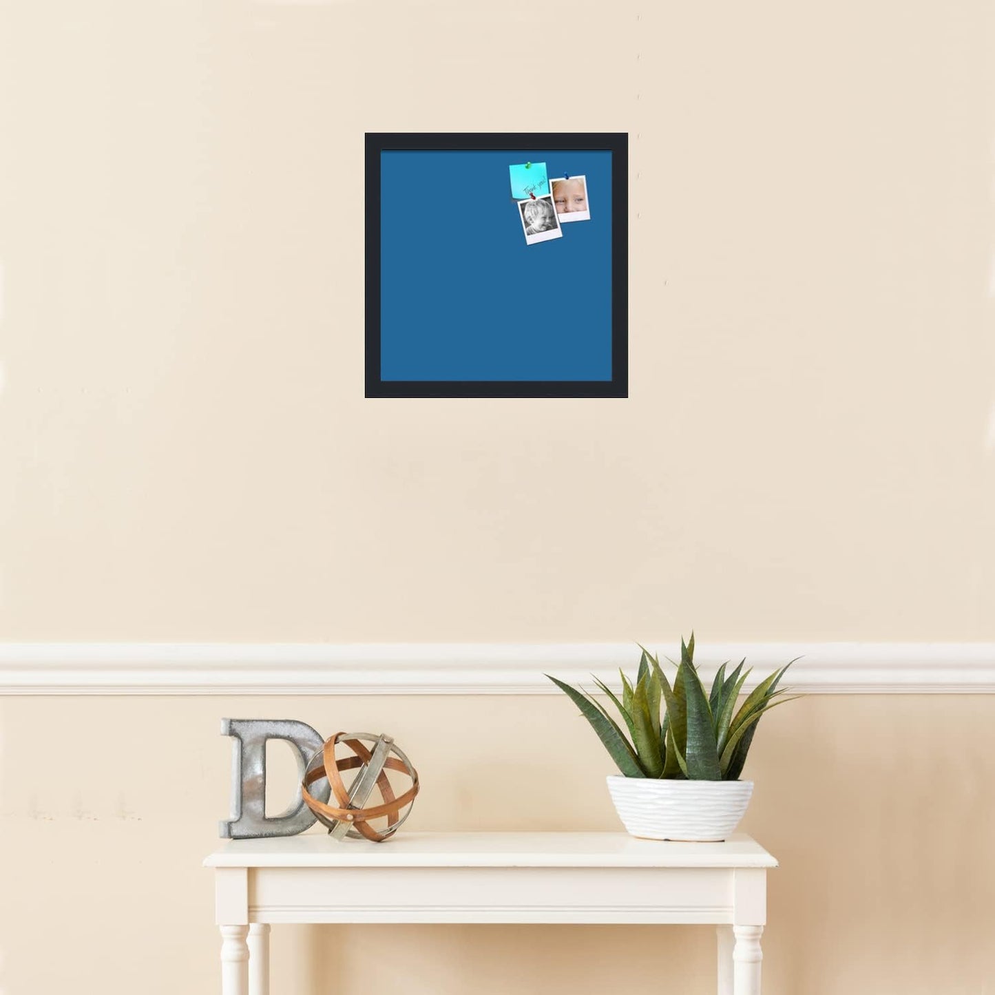 PinPix 14x14 Inch Cork Bulletin Board. This Decorative Framed Pin Board Comes with Navy Pastel Design and a Satin Black Frame. Ideal for Home Office Decor or Message Board (PinPix-1811)