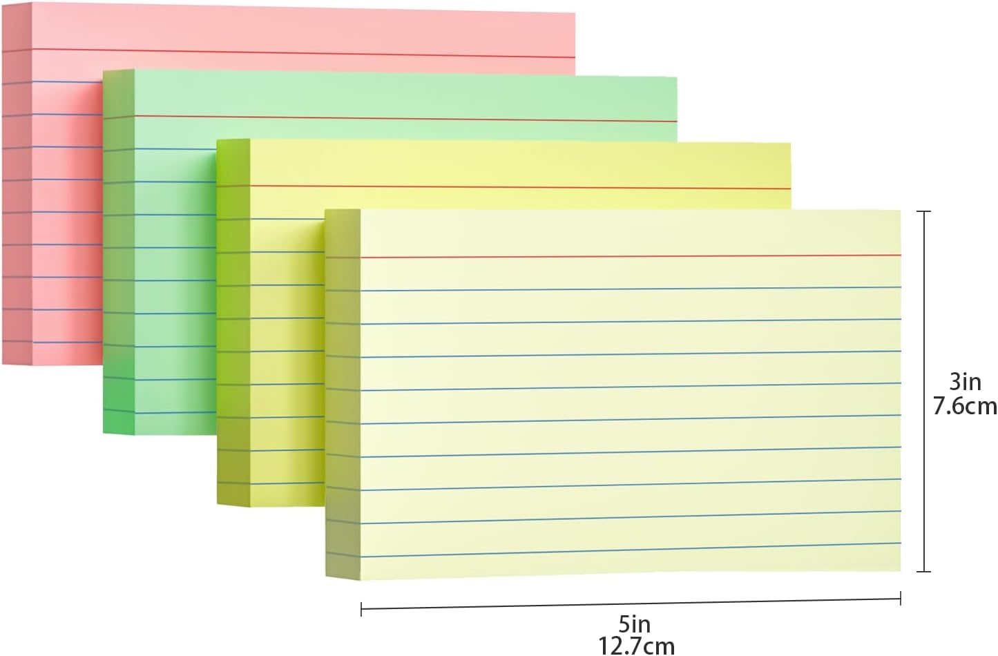 200 PCS Colored Index Cards 3x5, Ruled Index Cards, Flash Cards for Studying, Heavy Note Cards for Office, Home and School，Light Red/Green/Yellow/Beige 4 Colors, 50 PCS of Each Color