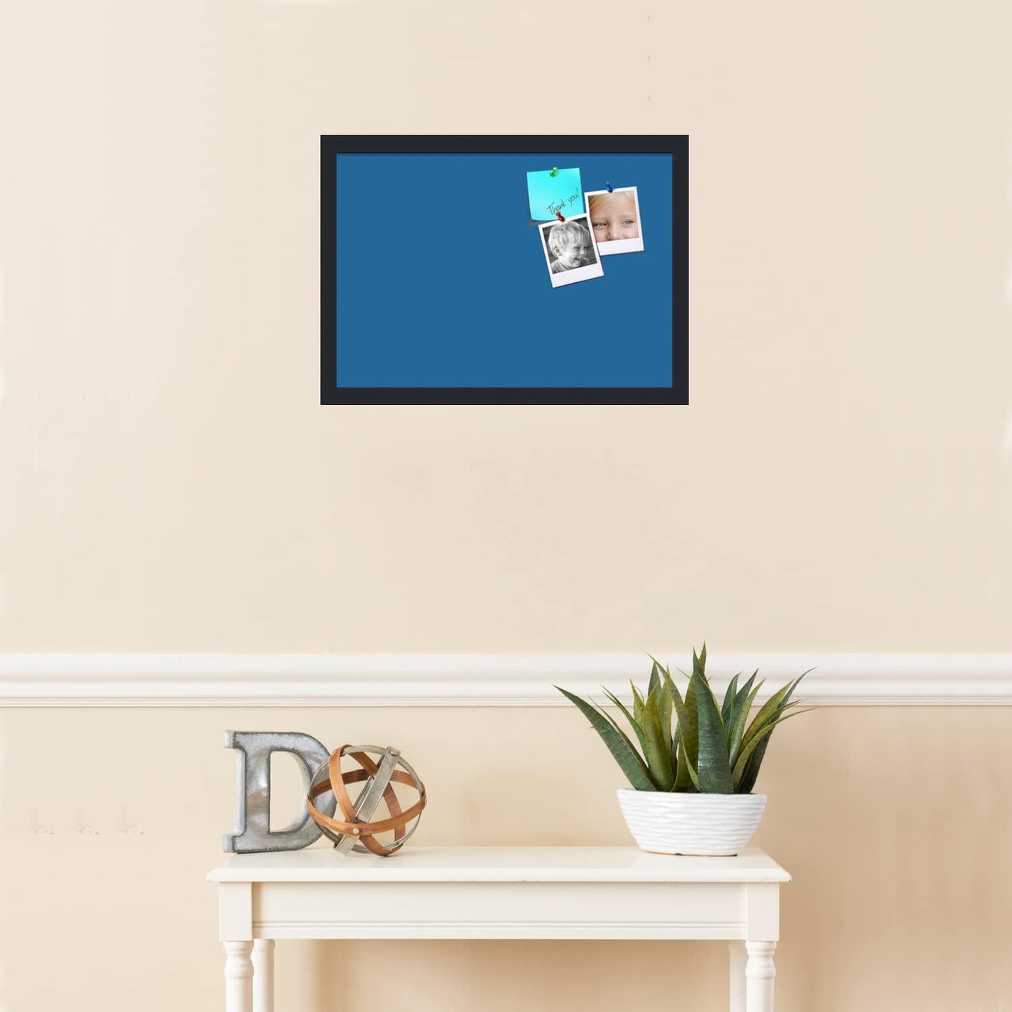 PinPix 20x14 Inch Cork Bulletin Board. This Decorative Framed Pin Board Comes with Navy Pastel Design and a Satin Black Frame. Ideal for Home Office Decor or Message Board (PinPix-1811)