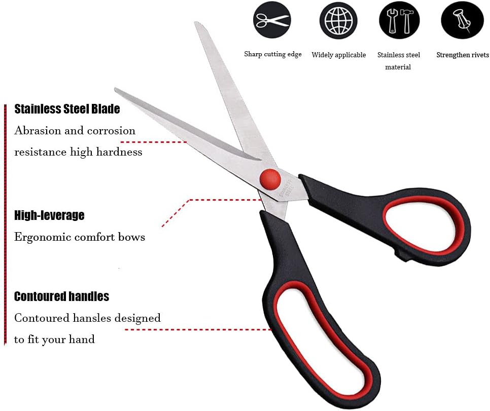 Scissors, Multipurpose office Scissors,8.5 Inch Ultra Sharp Shears, Comfort-Grip Handles Household scissors，Sturdy Sharp Craft Supplies - Pack of 5, Right/Left Hande