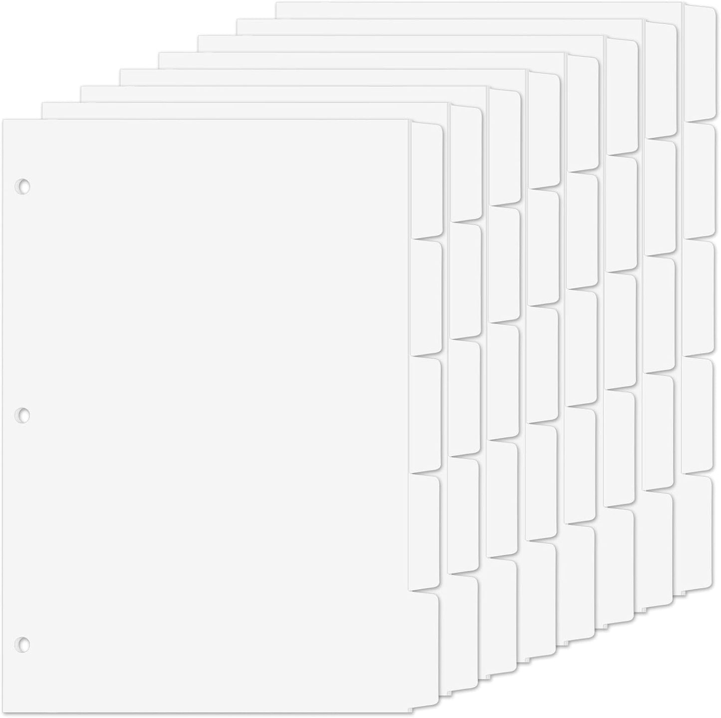 Binder Dividers for 3 Ring Binder, 1/5 Cut Tabs, Letter Size, Blank Write On Page Dividers with 5 Big Tabs for School Office Home, 8 Sets, 40 Dividers, White