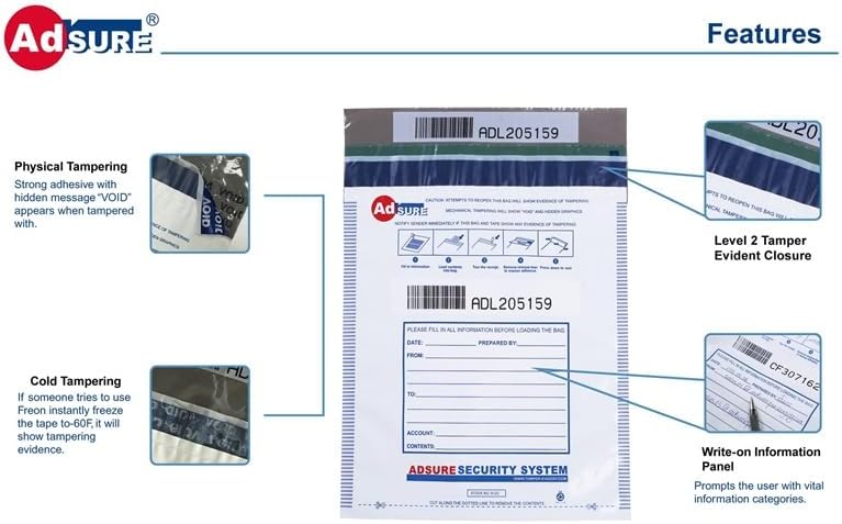 9" x 12",White, 100 Bags, Level 2 Tamper-Evident Deposit Bags for Cash Handling & Valuables, Moisture, Tear-off receipt + Barcodes and Serial Number