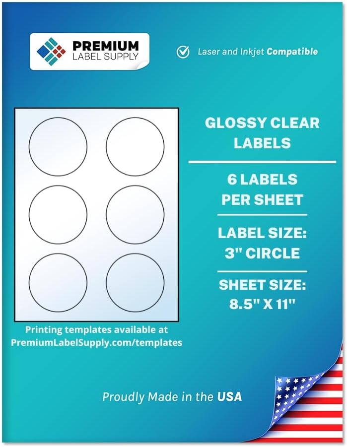 Premium Label Supply Glossy Clear Sticker Round Labels – 3" Circle – Laser/Inkjet Compatible – (6 per Sheet), 500 Sheets – 3,000 Total Adhesive Labels