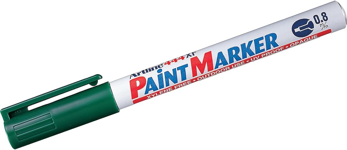 Artline 444XF Paint Markers for Wood, Plastic, and Canvas, Waterproof Marker for Indoor & Outdoor Applications, Opaque Permanent Markers with 0.8mm Bullet Tip - Green, 12 Pack