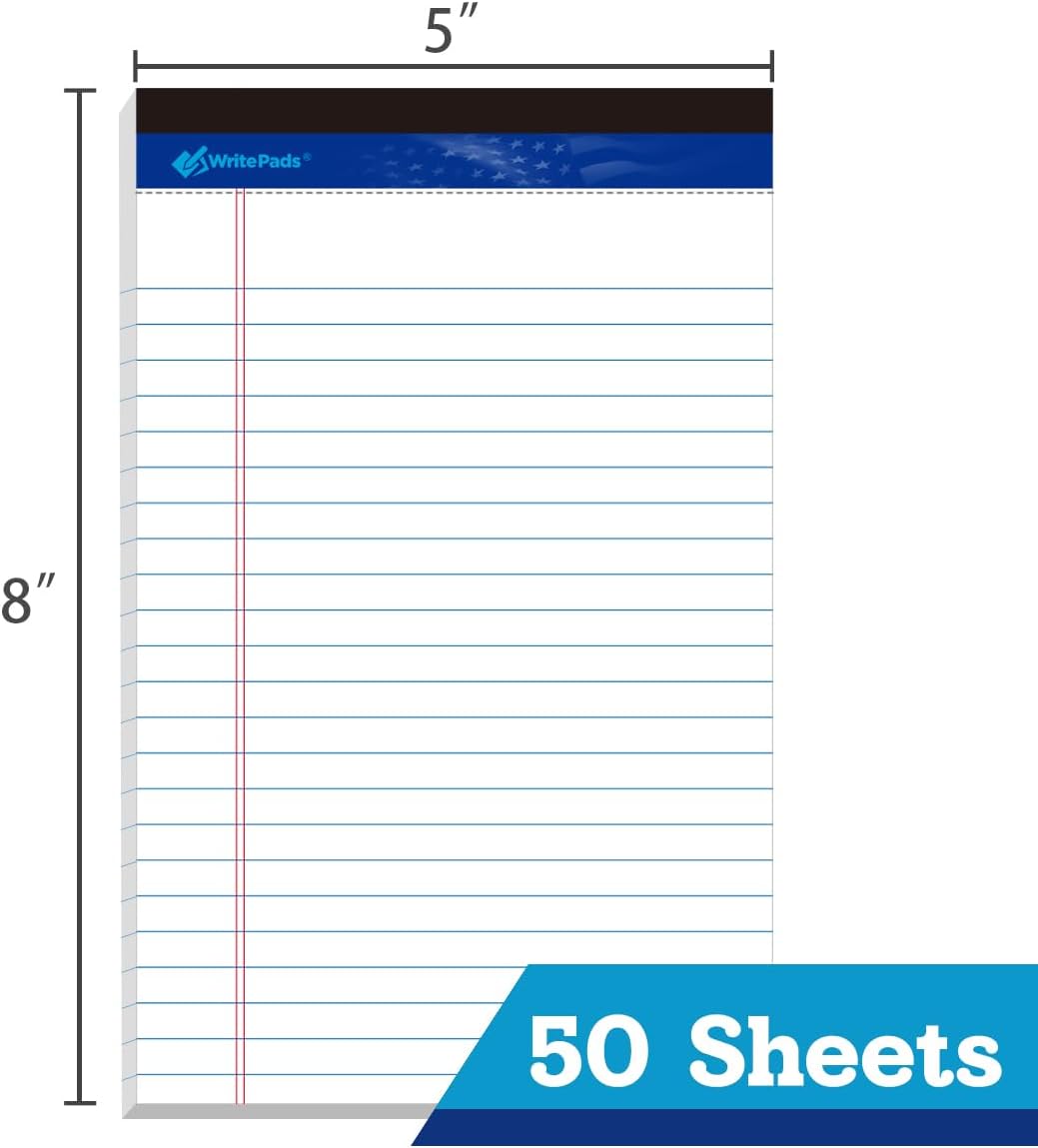 5"x8" Legal Pads,College Ruled,White Paper,12 Pack,50 Sheets Per Writing Pad,Micro perforated Writing Pad,BL-SWT50C-12PAD