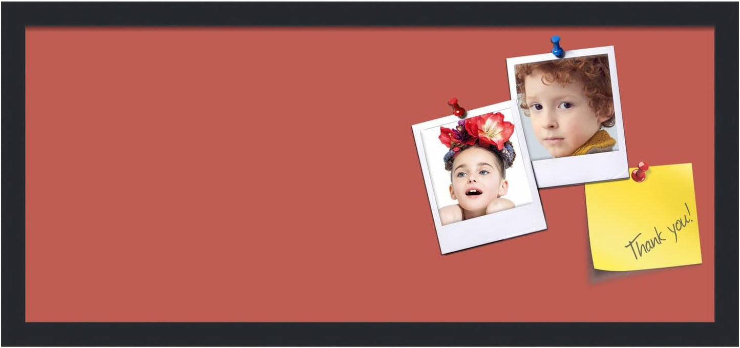 PinPix 28x12 Inch Cork Bulletin Board. This Decorative Framed Pin Board Comes with Crimson Pastel Design and a Satin Black Frame. Ideal for Home Office Decor or Message Board (PinPix-1807)