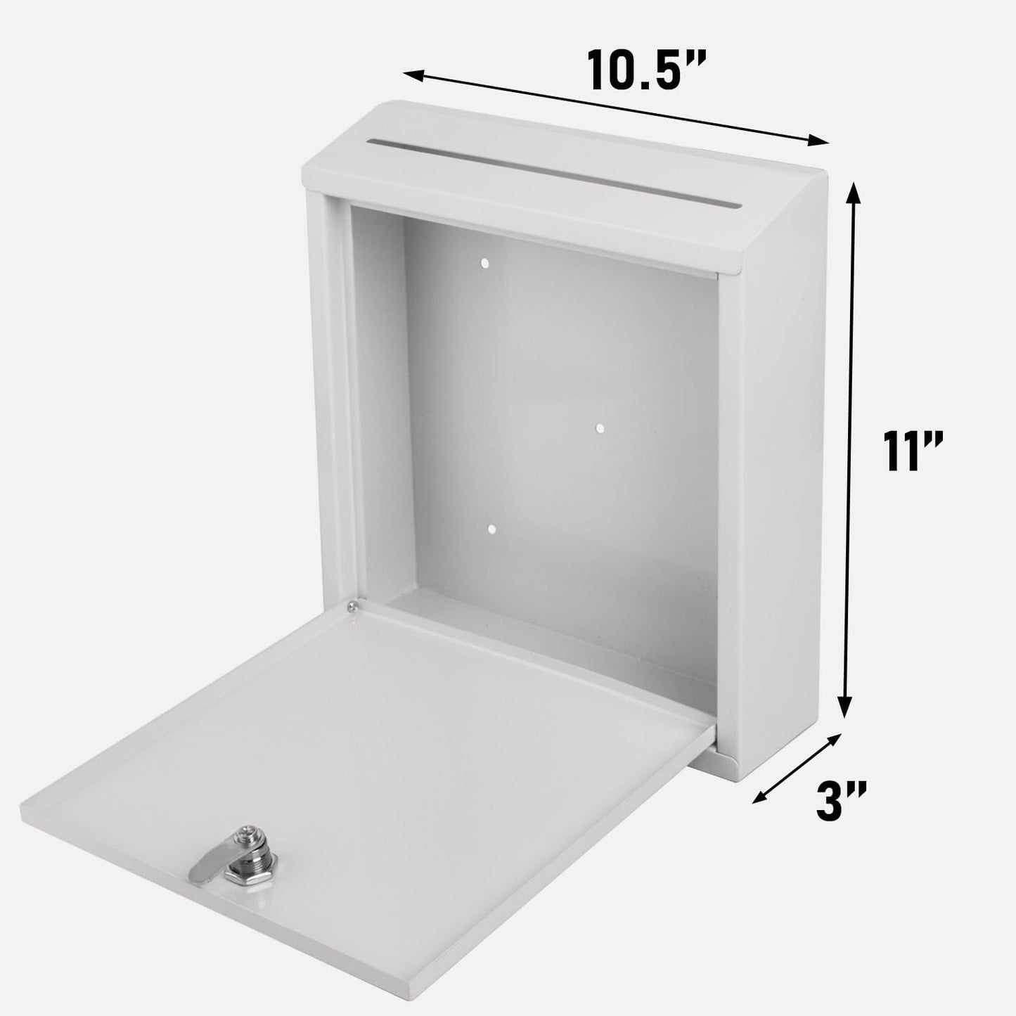 Suggestion Box with Lock and Slot, Wall Mounted Metal Drop Box with 4 Keys, Secure Locking Box for Cash and Ballots, Office MailBox, 10.4 x 2.9 x 11 Inch, White