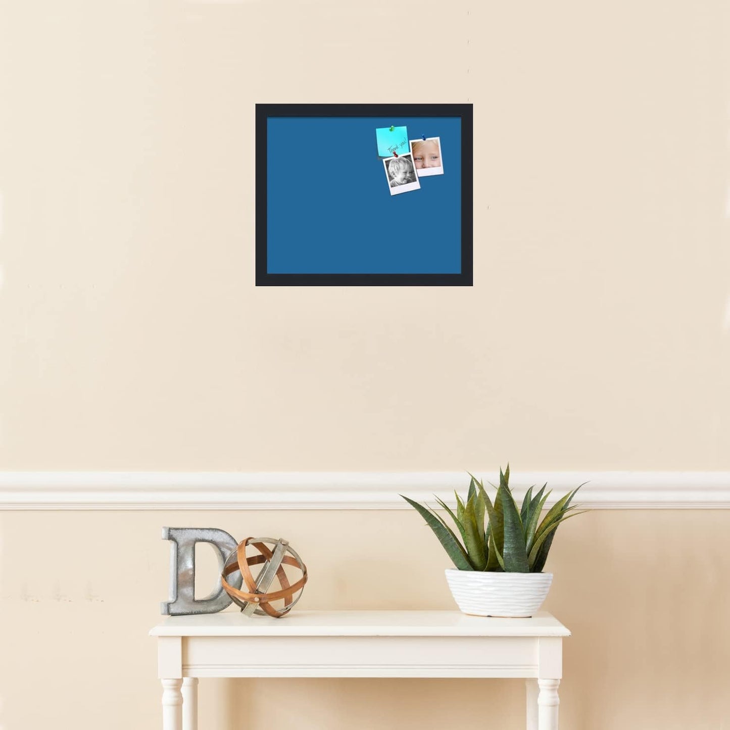 PinPix 16x13 Inch Cork Bulletin Board. This Decorative Framed Pin Board Comes with Navy Pastel Design and a Satin Black Frame. Ideal for Home Office Decor or Message Board (PinPix-1811)