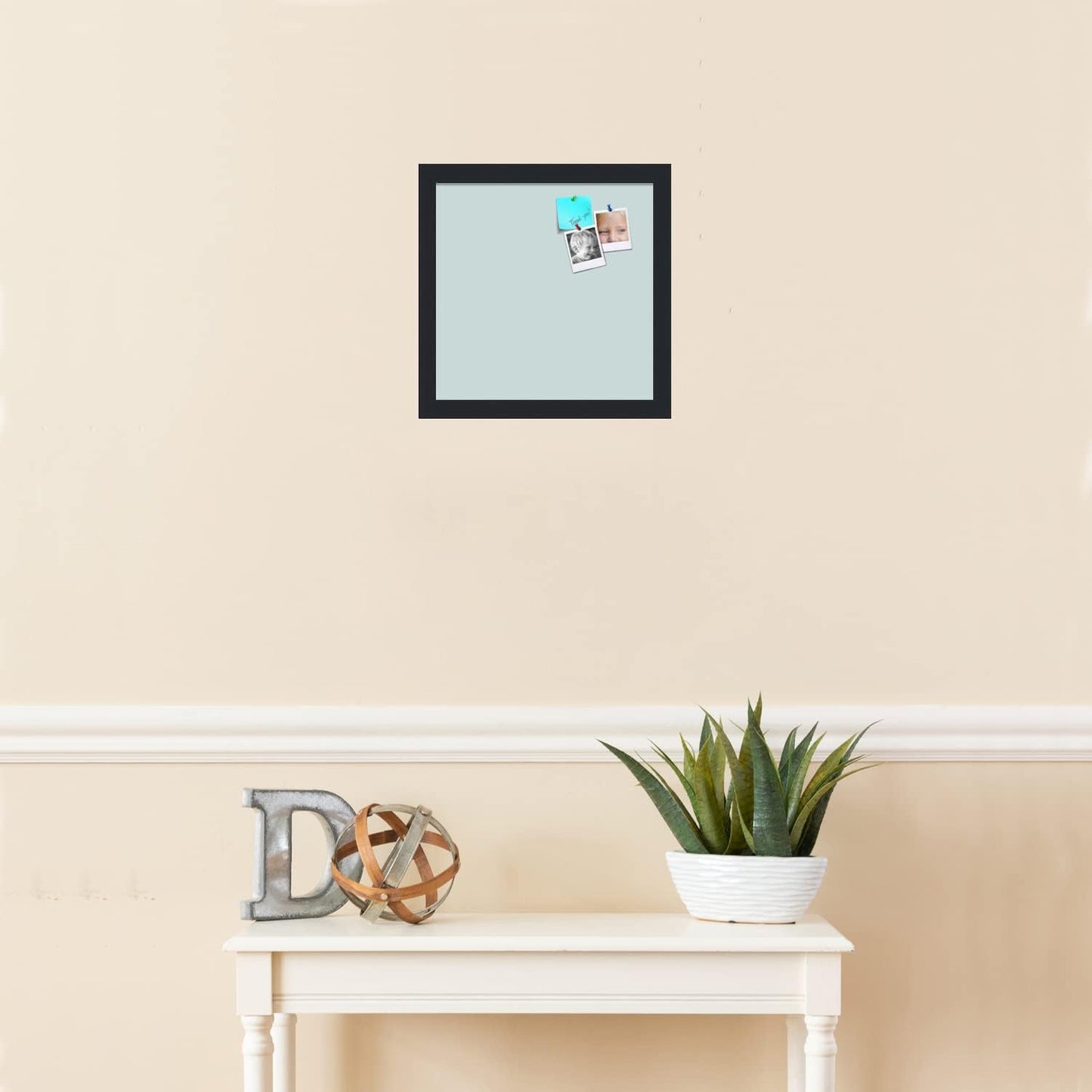 PinPix 12x12 Inch Cork Bulletin Board. This Decorative Framed Pin Board Comes with Soft Blue Design and a Satin Black Frame. Ideal for Home Office Decor or Message Board (PinPix-1814)