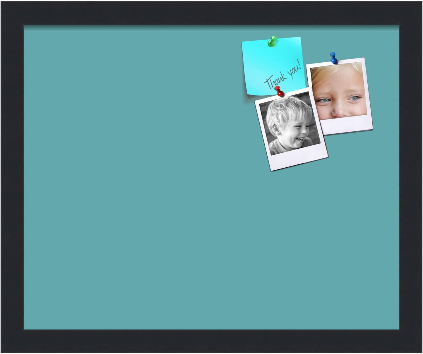 PinPix 16x13 Inch Cork Bulletin Board. This Decorative Framed Pin Board Comes with Aqua Pastel Design and a Satin Black Frame. Ideal for Home Office Decor or Message Board (PinPix-1806)