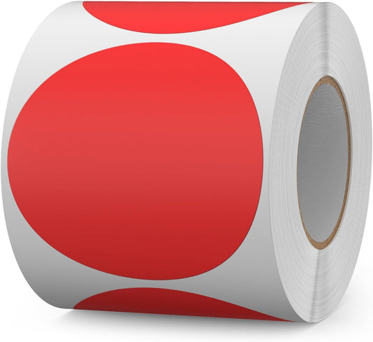 500 PCS Round Stickers 3 Inch Vinyl Red Colored Dot Sticker Roll Removable Color Coding Circle Floor Labels for Inventory Office Classroom Organize