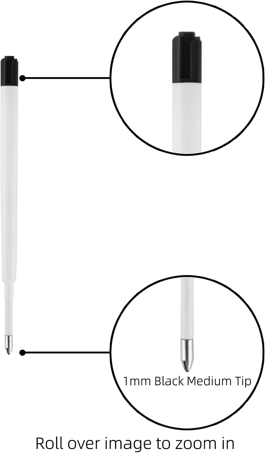 YOUMI 3.9inch 10 Pcs Black Ink Refills, Ink Tip 1.0 mm (Black Refills)