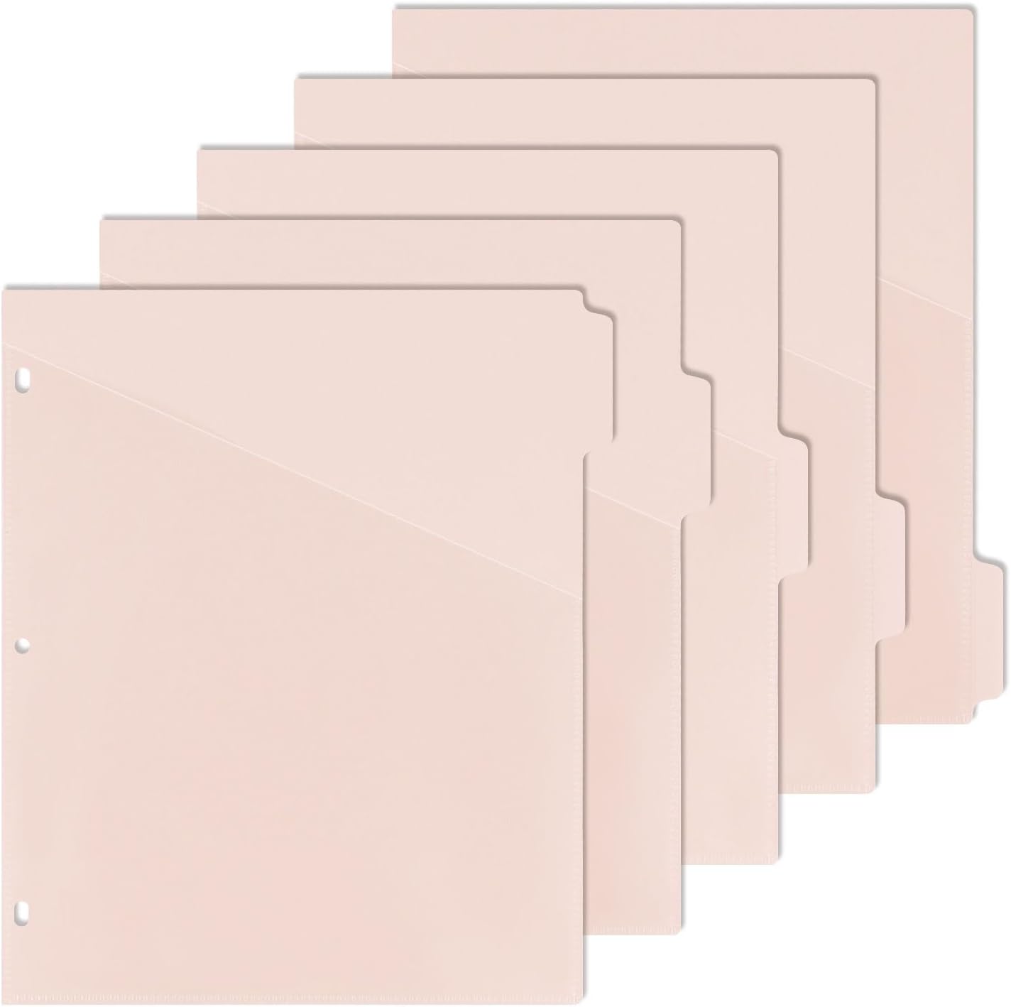 5 tab dividers for 3 Ring Binder with Pockets, Plastic Dividers with Clear Front Pocket, 5-tab Index Dividers with 3 Holes Punched for School & Office Supplies (Pink)