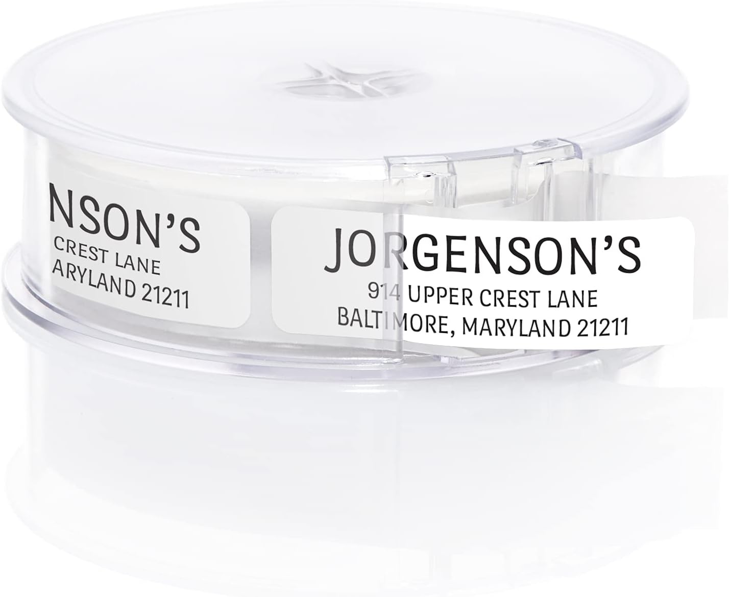 White with Black Print Modern Rolled Address Label/Roll of 500 Personalized Address Labels/Designer Return Address Stickers in Elegant Plastic Dispenser