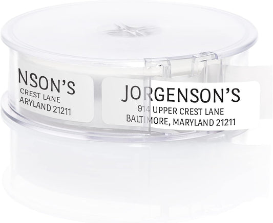 White with Black Print Modern Rolled Address Label/Roll of 500 Personalized Address Labels/Designer Return Address Stickers in Elegant Plastic Dispenser